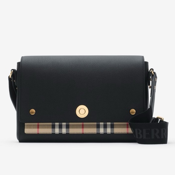 Burberry Archive Black Calf Leather & Check Note Adjustable Crossbody - Picture 3 of 16